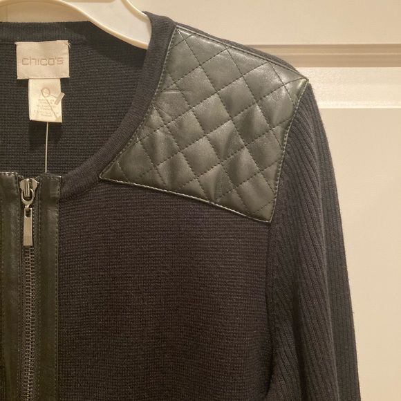 [ FINAL price ] Faux Leather Shoulders Zip Up Cardigan - Picture 5 of 5